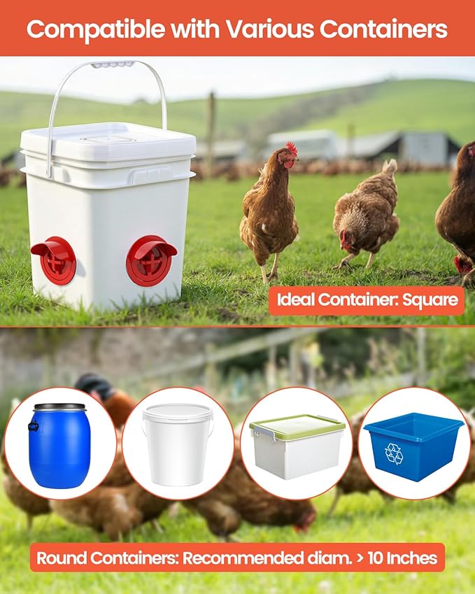 [8 Pack] Aopchry Automatic Chicken Feeder (Red), Chicken Feeders No Waste Feed, Egg Shaped Thickened Design, Rain-Proof, Suitable for Various Poultry, with Mounting Hole Opener