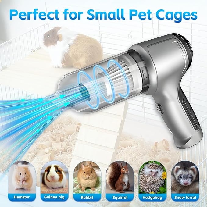 Guinea Pig Poop Vacuum: 6000Pa Powerful Suction, Cordless Handheld Spot Cleaning Tool for Guinea Pig, Rabbit, Hamster, Chinchilla & Small Animal Cages