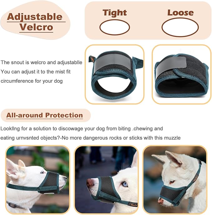HEELE Dog Muzzle,Soft Nylon Muzzle Anti Biting Barking Chewing,Air Mesh Breathable Drinkable Adjustable Loop Pets Muzzle for Small Medium Large Dogs (Blackish Green, M)
