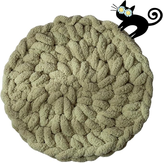 Cat Self-Warming Knitted Bed Mat, Extra-Soft Warm Round Washable Pads Cushions for Indoor Kittens & Kitty Small Pets Cat Trees (Green,Large)