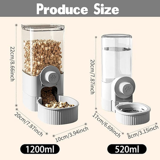 Hanging Cage Automatic Pet Food Water Dispenser, 41oz Hanging Automatic Food Dispenser, 18oz Pet Water Bottle for Cage Crate, Suitable for Kitten Rabbit Chinchilla Hedgehog Ferret (Grey, 41Oz)