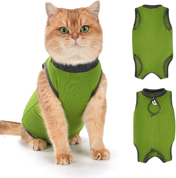 Avont Cat Recovery Suit for Surgery, Breathable Anti-Licking Onesie for Kittens, Surgical Post-Operative Protective Bodysuit, Comfortable Alternative to E-Collar -Green (M)