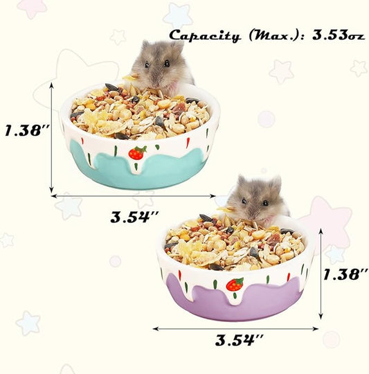VanEnjoy 2 Pack Hamster Food Bowl Small Ceramic Water Food Bowl for Cage Small Animal Bowls for Hamster Guinea Pig Chinchilla Rabbit - Blue and Purple