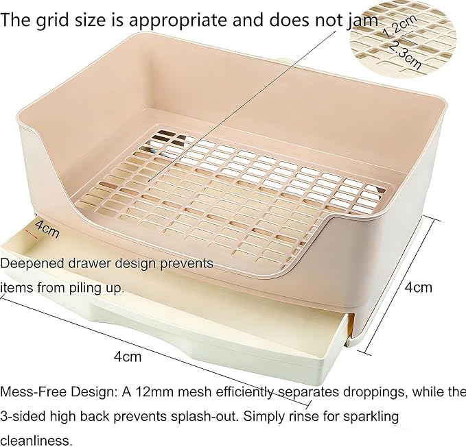 Large Rabbit Litter Box,Corner Potty Trainer with Drawer for Small Animals, Easy Clean Bedding Toilet for Adult Bunny, Guinea Pig, Ferret, Hamster (Brown)
