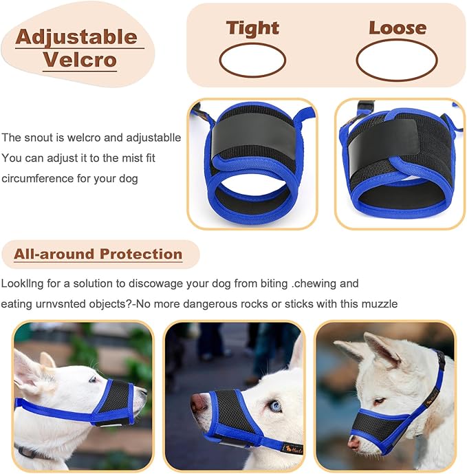 HEELE Dog Muzzle,Soft Nylon Muzzle Anti Biting Barking Chewing,Air Mesh Breathable Drinkable Adjustable Loop Pets Muzzle for Small Medium Large Dogs 4 Colors 4 Sizes (Blue, S)