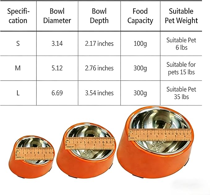 Slanted Dog Bowl Slow Feeder, 15° Tilted Elevated Raised Food Water Dish, Anti-Choke Anti-Gulping for Cats Dogs, Non-Spill Weighted Base, for Medium
