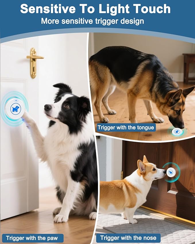 Dog Door Bell 2026 Enhanced Touch, Wireless Doggie Doorbell for Potty Training to Go Outside, IP65 Waterproof, 1000ft Range, 55 Melodies, 5 Modes & Adjustable Volume, 2 Buttons - White