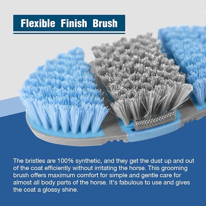 Harrison Howard Flexible Finish Horse Grooming Brush - Bendable, Comfortable Hold, Light Blue