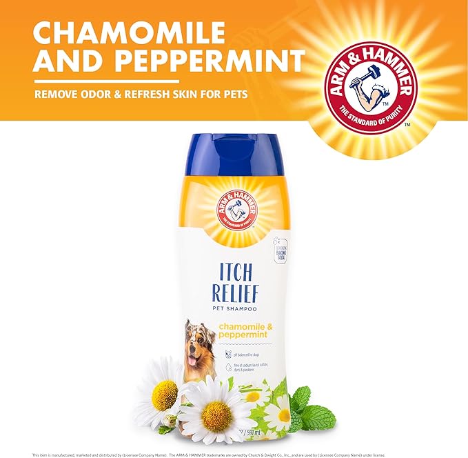 Arm & Hammer for Pets Itch Relief Dog Shampoo with Chamomile and Peppermint, Soothes Dry and Itchy Skin, pH Balanced, Free of Sodium Lauryl Sulfate and Parabens, 20 Fl Oz - 6 Pack