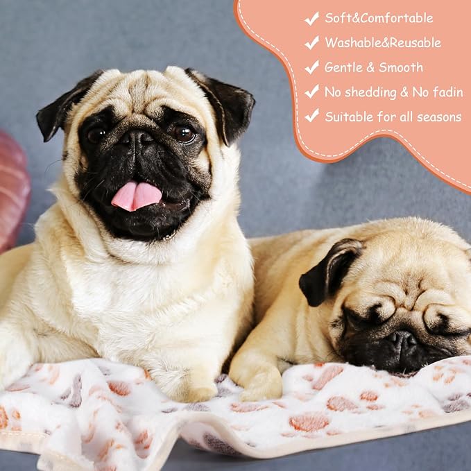Chumia 40 Pcs Dog Blankets Soft Fluffy Fleece Washable Puppy Sleep Blankets Small Mat for Pets Throw Warm Bed Mat for Dog Puppy Cat (White,Paw)