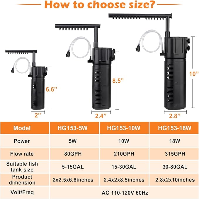 hygger Aquarium Internal Filter for 30-80 Gallon Tank, Flow Rate Adjustable 4 in 1 Submersible Fish Tank Filter with Aeration System,Filtration/Oxygenation/Waveker/Circulation