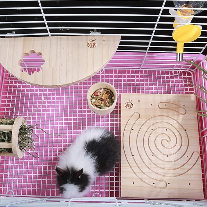 Litewoo Rabbit Scratch Board Foot Pad Mat Chew Toy Grinding Claws Teeth Natural Wood for Small Animal Rabbit Hamster Chinchilla Guinea Pig Ferret Gerbil Bunny Rat Cage Accessories (A)