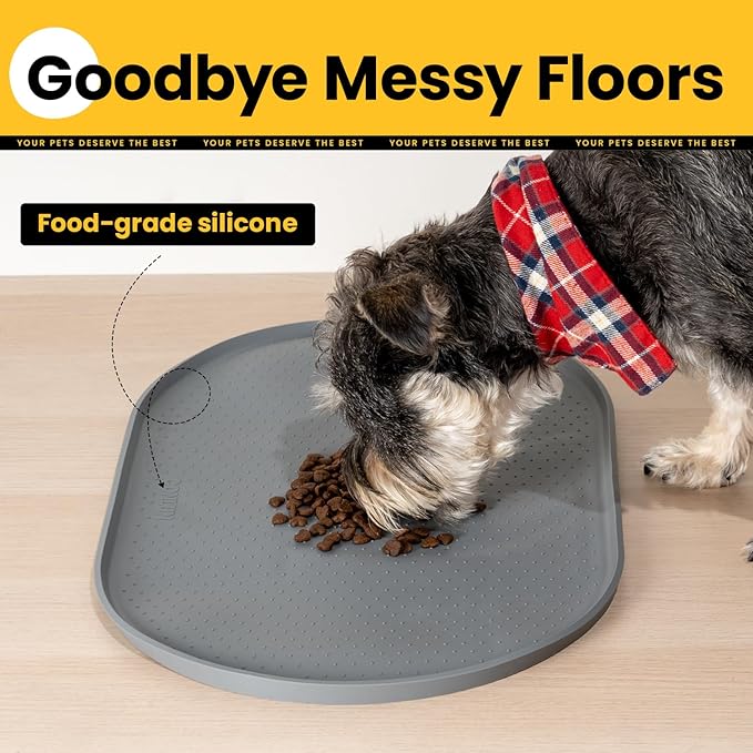 Conlun Dog Food Mat,Raised Edges Pet Food Mats for Spill Containment,BPA-Free Silicone Cat Dog Feeding Mat for Floor Waterproof,Rubber Pet Placemats for Food and Water Bowls 1/2 Inch