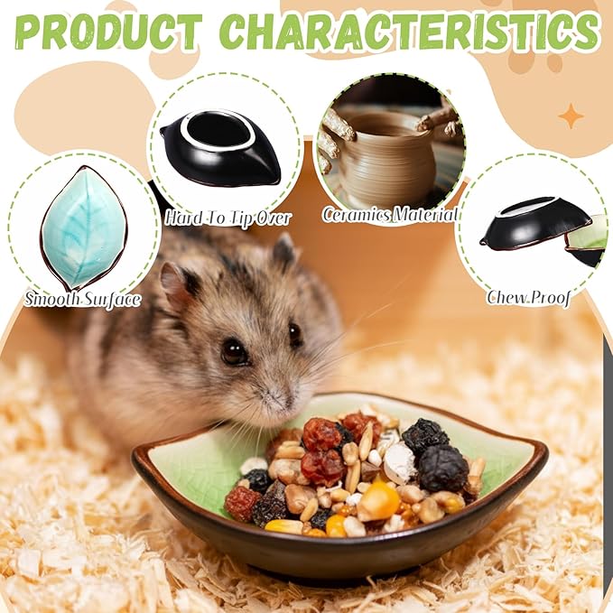 2 Pcs Hamster Food Bowl Ceramic Food Water Feeding Dish for Hamster Guinea Pig Hedgehog Gerbil Dwarf Rat Mice Chinchilla Sugar Glider(Leaf)