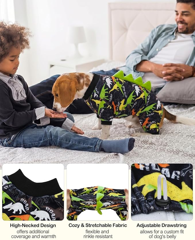 CuteBone Dinosaur Costume Dog Pajamas, Stretchy Spandex Crystal Velvet Sleepwear Coat for Small Dogs, Soft & Warm Pet Outfit Clothes for Cold Weather, Cozy Pullover Design COSP21L