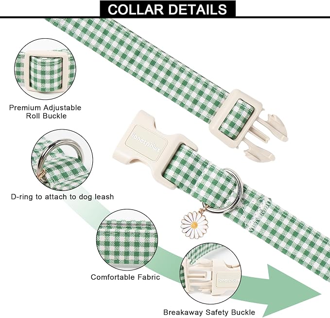 Lionet Paws St. Patrick Dog Collar- Cute Clover Green Dog Collars with Plastic Buckle, Light Adjustable Dog Collars with Clover Pendant for Medium Dogs
