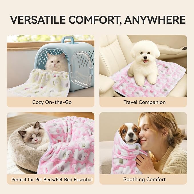 LINENLUX 1 Pack 3 Blankets Super Soft Fluffy Premium Fleece Dog Blankets for Puppy Cat Pet Blanket Flannel Throw Warm Sleep Elephant Pattern-3pcs 60x40 inch