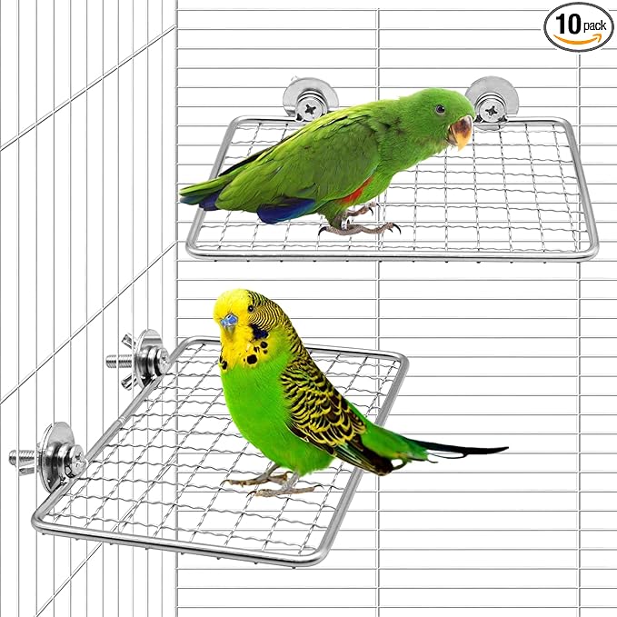 BNOSDM Bird Perch Platform 2 Pcs Stainless Steel Grid Parrot Perches Stand Shelf Parrots Platform Perch Small Birds Cage Accessories for Parakeets, Budgies, Conures, Cockatiels, Lovebirds (S)