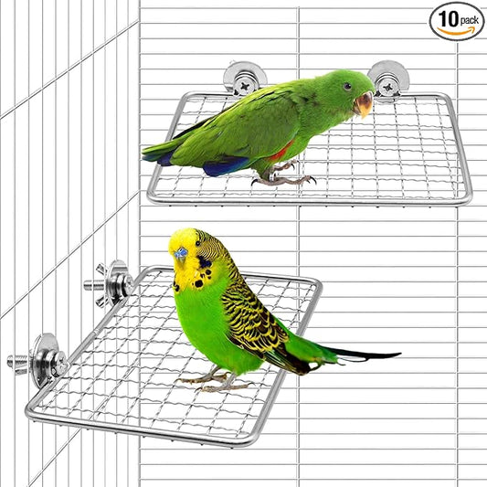 BNOSDM Bird Perch Platform 2 Pcs Stainless Steel Grid Parrot Perches Stand Shelf Parrots Platform Perch Small Birds Cage Accessories for Parakeets, Budgies, Conures, Cockatiels, Lovebirds (S)