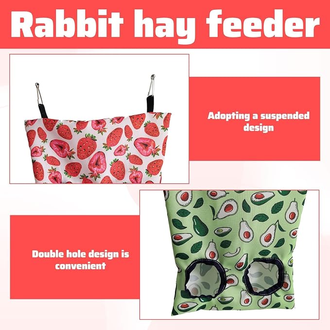 Rabbit Hay Feeder,2 PCS Guinea Hay Feeder Hay Feeder Rabbit,Hanging Hay Bags with Storage Pouch,Rabbit Hay Rack,for Guinea Pigs, Bunnies, Chinchillas, and Hamsters
