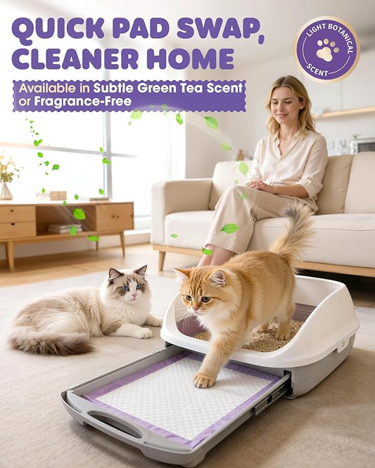 Powools Cat Pee Pads - Leak-Resistant Disposable Pee Pad for Cats, 12 x 17.5" Cat Litter Box Pads, 900g Absorbency, for Litter Box Drawers, Pet Carriers & Floor Use, 40 Count, Unscented