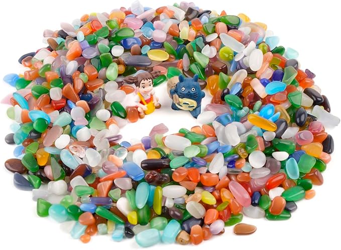 WAYBER Colorful Opal Pebbles, 1 Lb/460g Decorative Crystal Stones Rocks Sea Glass Gravel Sand for Aquarium/Turtle Tank/Succulent Plants/Flowerpot/Vase Decoration