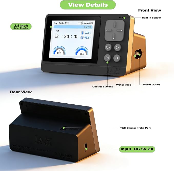 J&A Automatic Reptile Mister Temp Humidity Controller Terrarium Grey Black | New-Gen Misting System with Thermo-Hygrometer, Adjustable Spray Nozzles for Lizards, Chameleons & Snakes Tanks