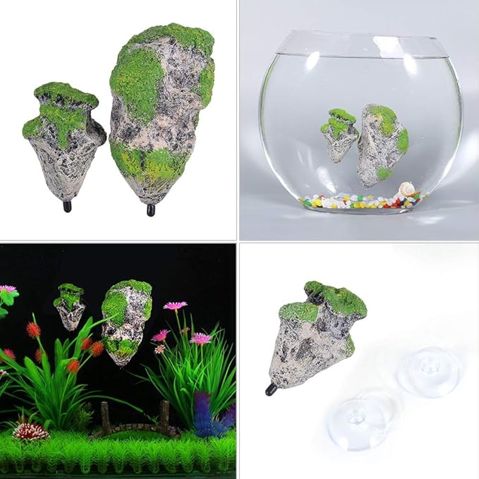 Aquarium Fish Tank Floating Moss Rocks Resin Stone Decorations Artificial Suspended Rock Ornament Landscape(Small)