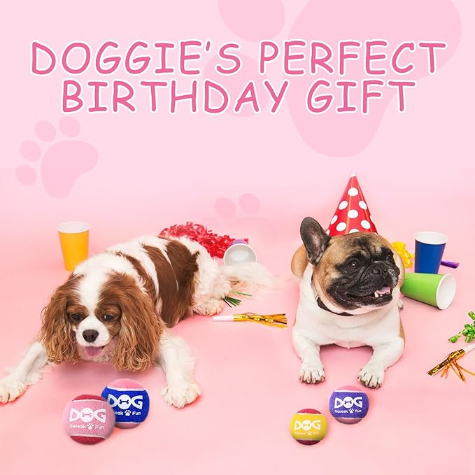 INSUM Pink Squeaky Tennis Balls, Girl Dog Birthday Toys Gifts for Small Medium Large Female, Cute Presents Girl Dog Accessories