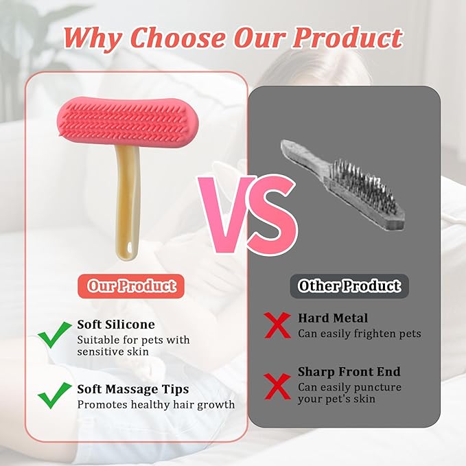 Guinea Pig and Bunny Brush, Beauty Silicone Brush, Soft Smoothing Dog Brush, Shedding Season Helps Untangle Mats and Comb Loose Fur for Chinchillas, Rabbits, Guinea Pigs and Puppies (Pink)