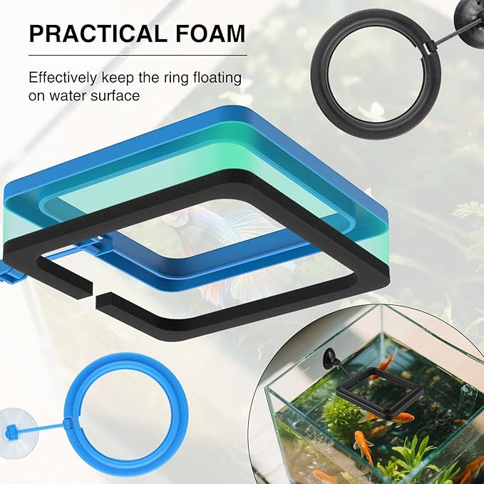 4 Pcs Fish Feeding Ring for Aquarium – Round and Square Floating Food Feeder with Suction Cup, Fish Tank Feeding Ring for Guppy, Goldfish
