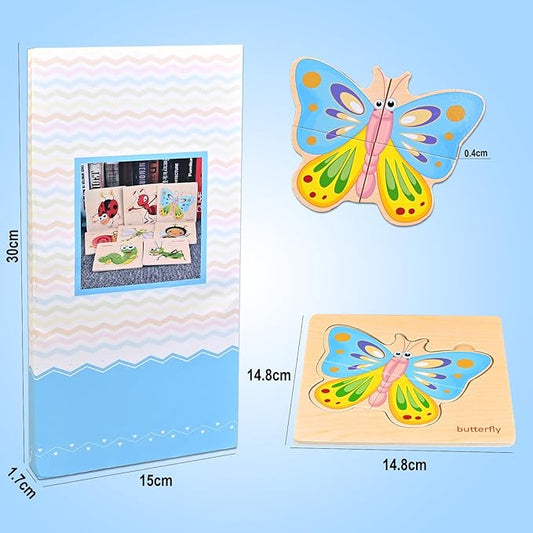 Faburo Wooden Puzzles for Toddlers 1-3, 8pcs Shapes, Insect Animal Themed Montessori Toys for 1 Year Old Learning, Educational Preschool Toys for Boys Girls