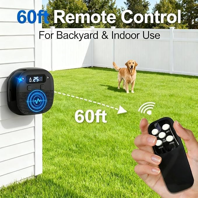 Dog Barking Control Devices, Ultrasonic & Sensor Technology, Anti Barking Device for Dogs with Remote Control, Adjustable Modes & Frequencies, Rechargeable, Bark Box Indoor Outdoor（PureBlack）