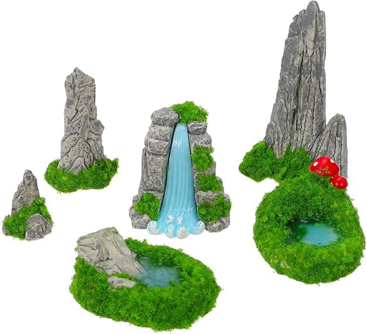 GANAZONO Miniature Rockery and Pool Statue 6-Pack Resin Artificial Mountain Figurines for Fish Tank Aquarium Garden Decor Micro Landscape Bonsai Ornament 2.91X1.73X1.73In