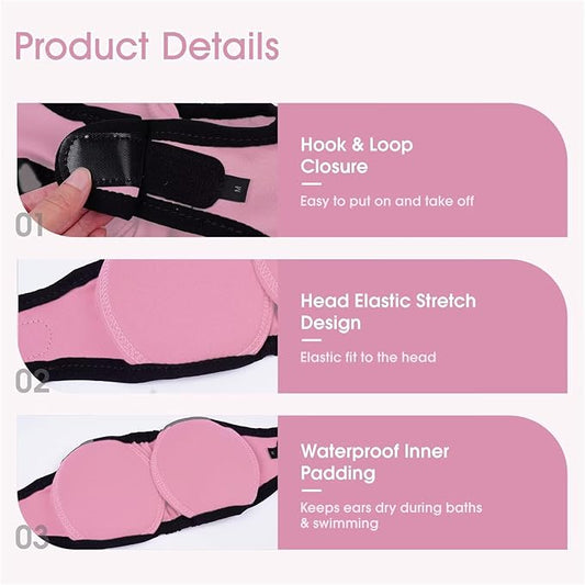 Dog Calming Hoodie for Noise Reduction Anxiety Relief,Waterproof Dogs Ear Head Cover,No Shake Ear Wraps for Dogs,Dog Ear Headband Muffs Head Wraps for Grooming Firework Force Drying,Pink,L