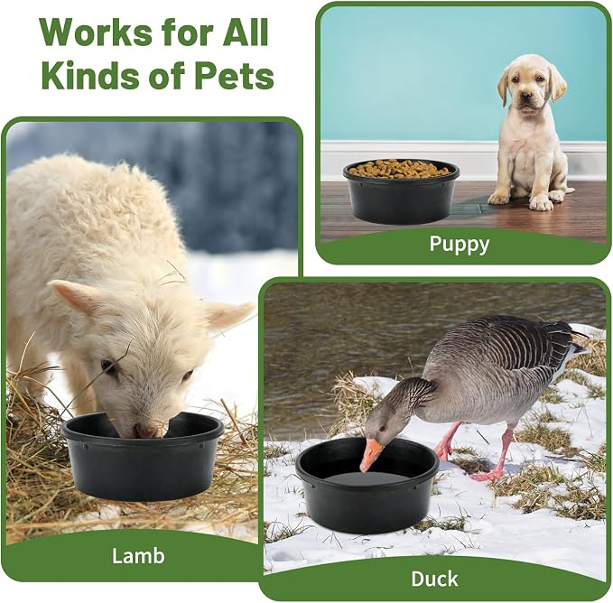 4Pcs Rubber Feed Pan, 1 Gallon Horse Feed Bucket Utility Feed Bucket, 10.6 x 4.1Inches Rubber Bowl Chicken Dust Bath Livestock Water Bowl for Pig Goat Chicken Dogs Farm Small Animal