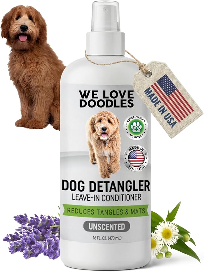 We Love Doodles Dog Detangler Spray - Leave-in Conditioner for Dogs - Dog Detangling Spray - Dematting Spray for Dogs - Tangle Remover - Made in The USA (Unscented Hypoallergenic)