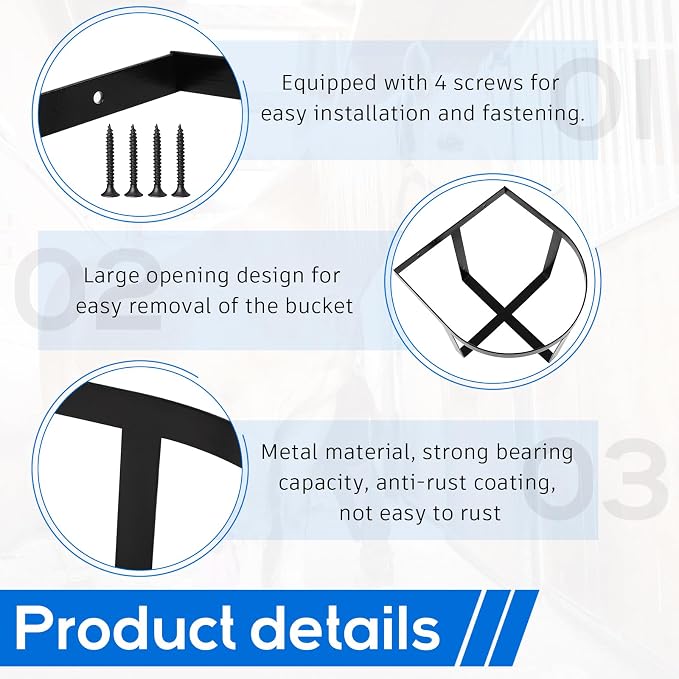 Teenyyou 4 Pcs Heavy Duty Metal Bucket Holder 5 Gallon Horse Water Feed Bucket Holder Pre Installed Pail Accessories Wall Mount Hang Organizer for Horse Stalls Barn Farmhouse Supplies