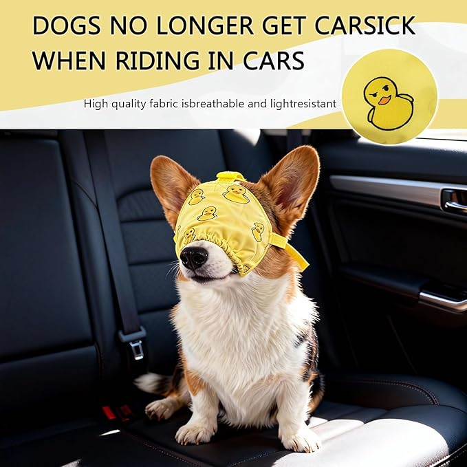 NACOCO Dog Calming Cap Eye Mask Ducks Nylon Shading Pet Anxiety Mask Muzzle for Grooming Anti Car Sickness (Yellow, M)