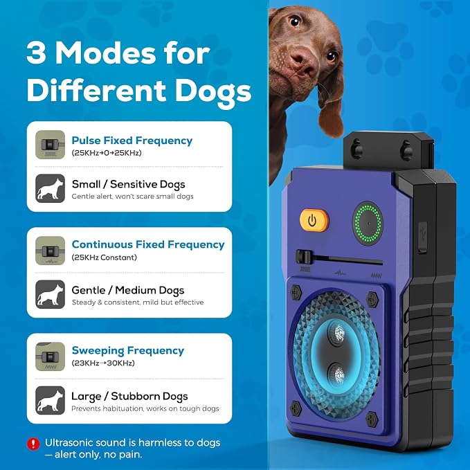 Anti Barking Device for Dogs, 3 Modes Ultrasonic Dog Bark Deterrent with 50FT Long Range, Type-C Rechargeable Bark Box, IP65 Waterproof No More Barking Control Device for Indoor Outdoor Training
