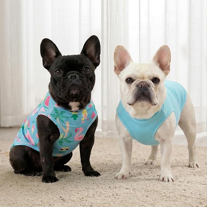 KYEESE 2Pack Dog Shirt, Lightweight Sun Protection Dog T Shirts for Small Dogs Boy Girl, Breathable Mesh Tank Top Sleeveless Pet Reflective Vest, Soft Summer Dogs Clothes, Flamingo+Blue, L