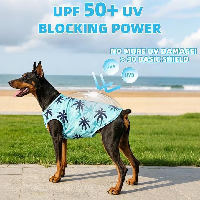 KOOLTAIL Cooling Sunblock Dog Clothes for Large Dogs,2 Pack UPF50+ UV&Insect Protection Quick Dry Dog T Shirts for Outdoor,Anti-Hair Loss Breathable Sleeveless Pet Vest Tank Tops,Ice Cube&Coconut,2XL