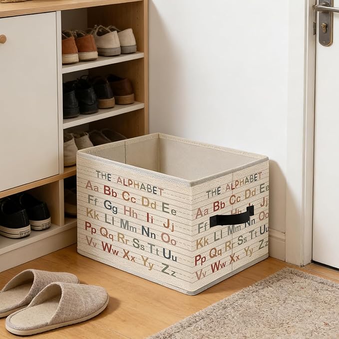 Alphabet Kids Storage Bins, Boho ABC Educational Foldable Closet Organizers Storage Basket Toybox for Toddler Playroom Nursery Preschool Classroom Clothes Bed Sheets Blankets Toys