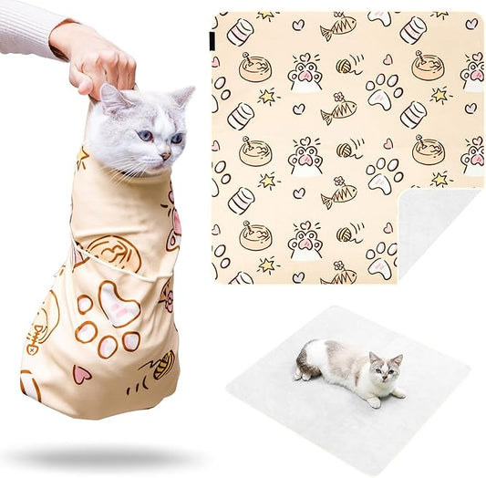 35.5" Extra Large Cat Grooming Wrap,Soft Self-Stick Cat Burrito Restraint Blanket Grippy Cloth for Large Cats & Small Dogs Medicine,Nail Clipping,Ear Cleaning,Teeth Brushing Anti-Scratch Anti-Escape
