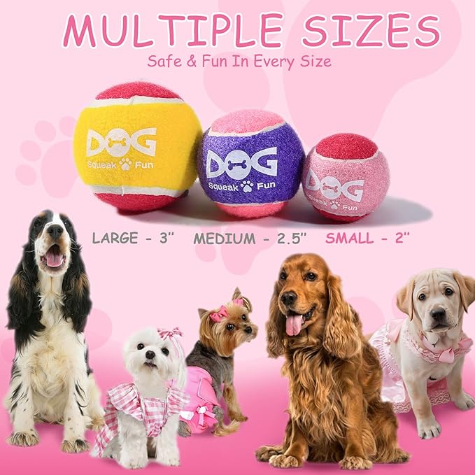 INSUM Pink Squeaky Tennis Balls, Girl Dog Birthday Toys Gifts for Small Medium Large Female, Cute Presents Girl Dog Accessories