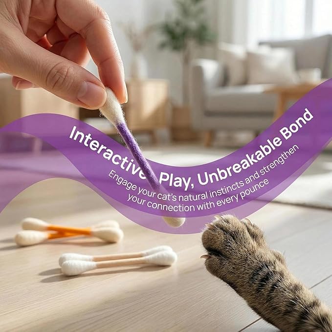 Cotton Swabs Cat with Catnip, 6 Pk Giant Kitten Chew Sticks for Indoor Boredom, Durable Dental Teething Ropes, Big Interactive Felt Kitty Kicker Play Lover Gift Accessories