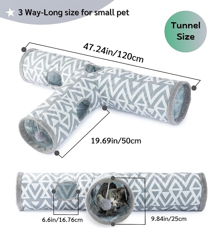JanYoo Plush Rabbit Hideout Bunny Tunnel and Tube 3 Ways Guinea Pig Tunnel | 47'' Collapsible Cat Toys with Interactive Ball for Indoor Kittens Rabbits Ferret Guinea Pigs Pet Accessories