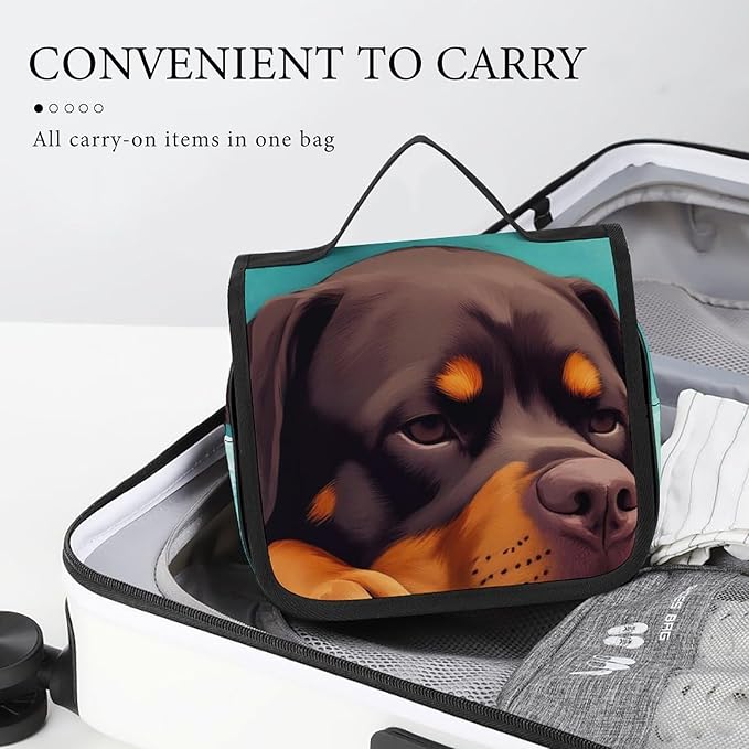 Travel Toiletry Bag makeup Accessories Portable Hanging Organizer (Cute Rottweiler Puppy Farm Dog Lazy Animal)