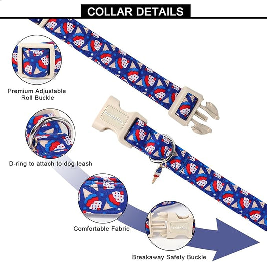 Lionet Paws 4th of July Dog Collar- Cute Blue Red Sundea Dog Collars with Plastic Buckle, Light Adjustable Dog Collars for Small Dogs