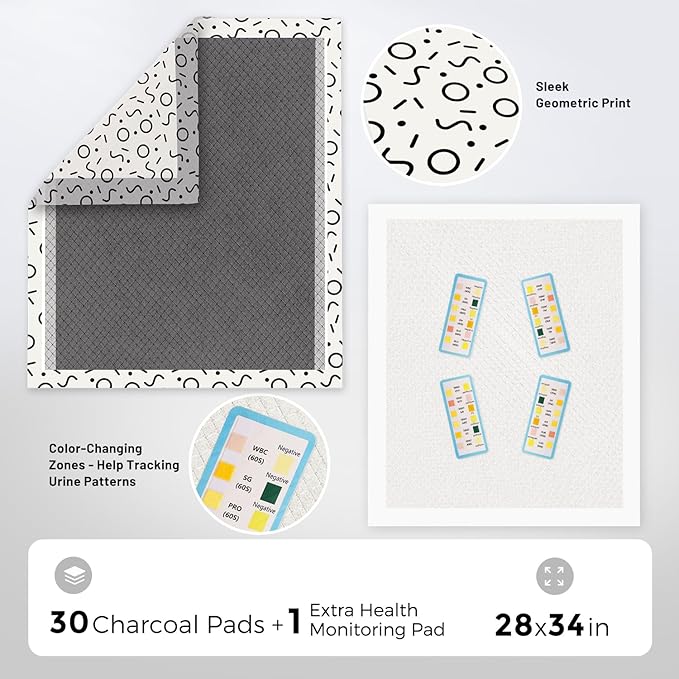 ZOMISIA Charcoal Puppy Pee Pads for Dogs Extra Large, 28"x34" 30 Counts + 1 Extra Health Monitoring Pad - XL Dog Potty Training Pads Disposable, Odor-Control, Super Absorbent Leak-Proof